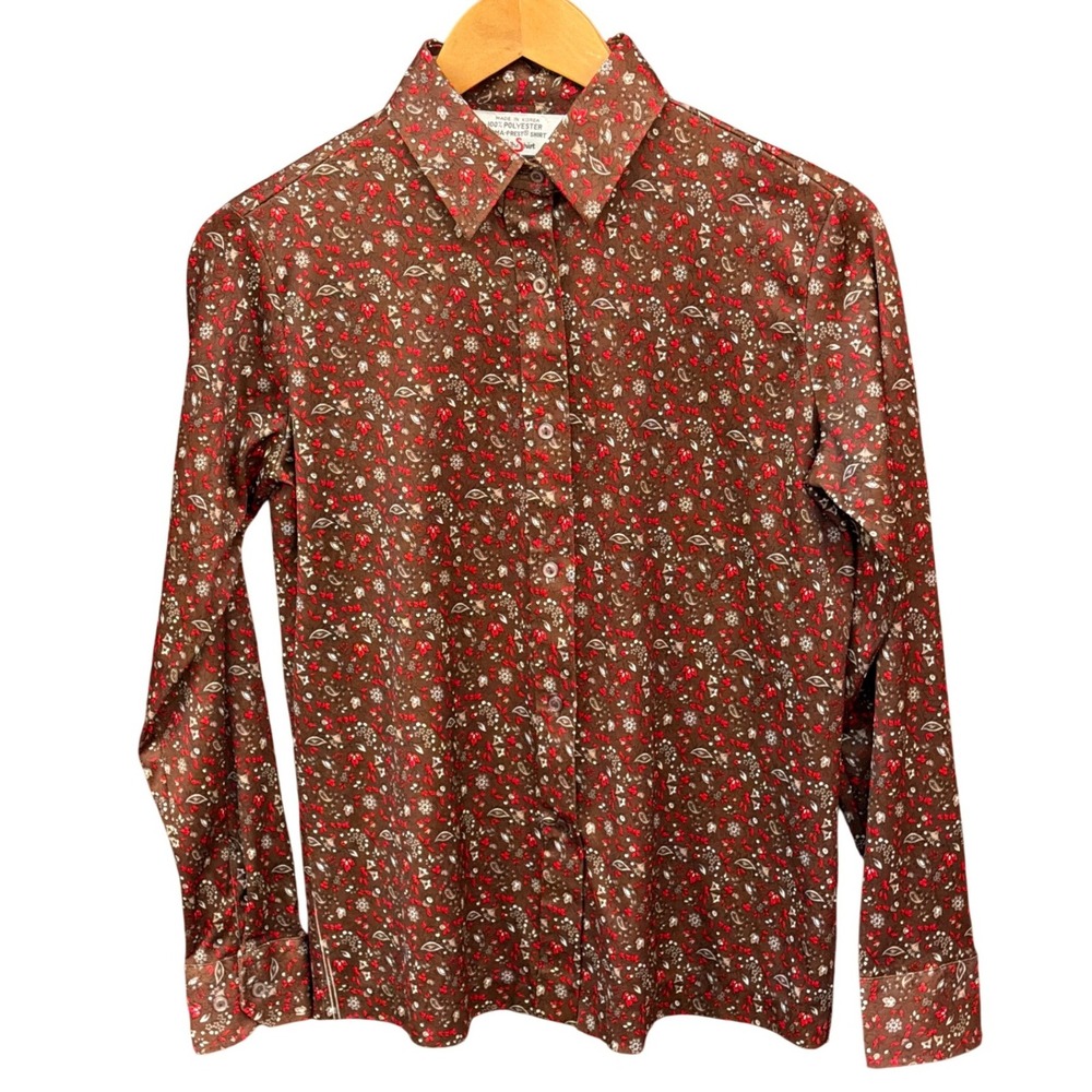 Vintage 70s Sears The Shirt Blouse Floral Paisley Retro Mod Disco Dark Academia